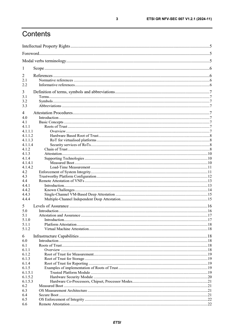 ETSI GR NFV-SEC 007 V1.2.1 (2024-11) - Network Functions Virtualisation (NFV); Trust; Report on Attestation Technologies and Practices for Secure Deployments