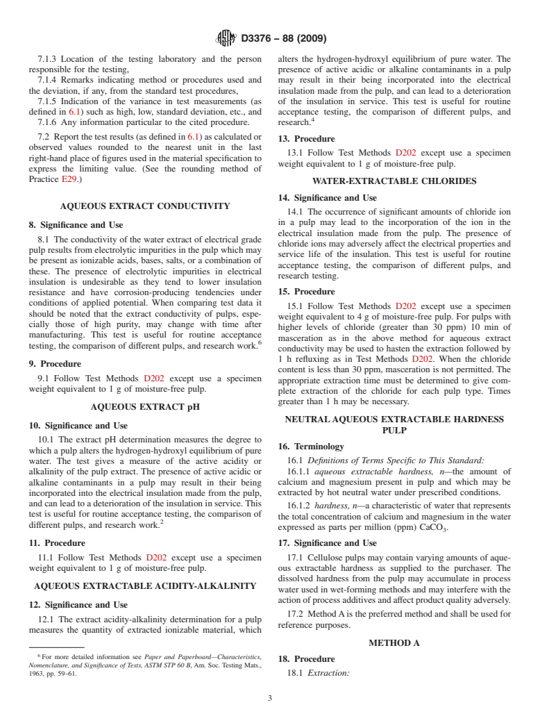 ASTM D3376-88(2009) - Standard Test Methods of Sampling and Testing Pulps to be Used in the Manufacture of Electrical Insulation