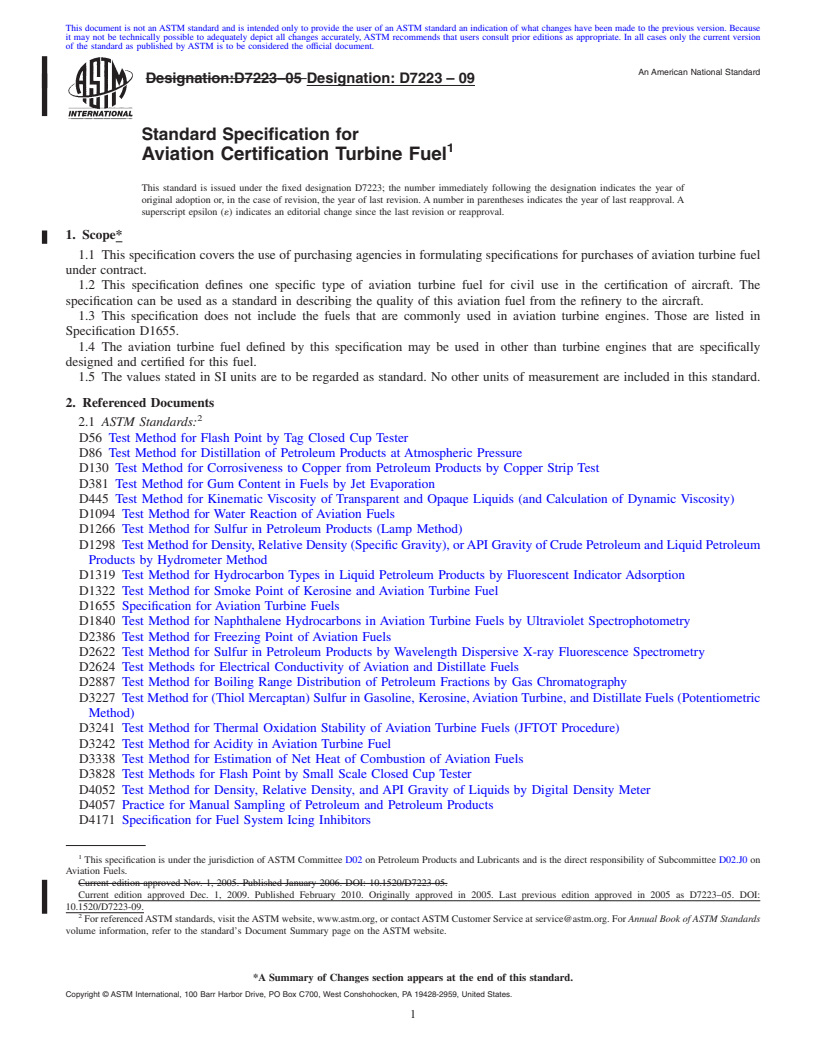 REDLINE ASTM D7223-09 - Standard Specification for Aviation Certification Turbine Fuel