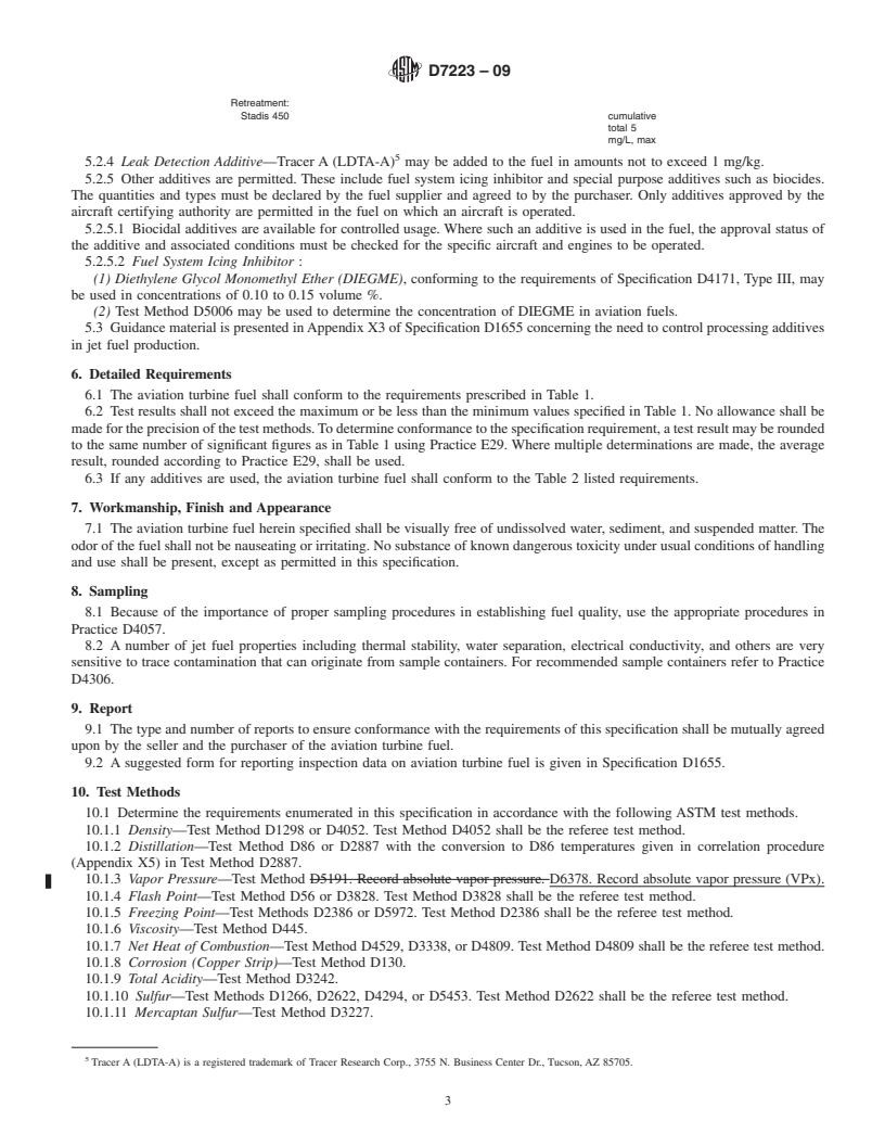 REDLINE ASTM D7223-09 - Standard Specification for Aviation Certification Turbine Fuel