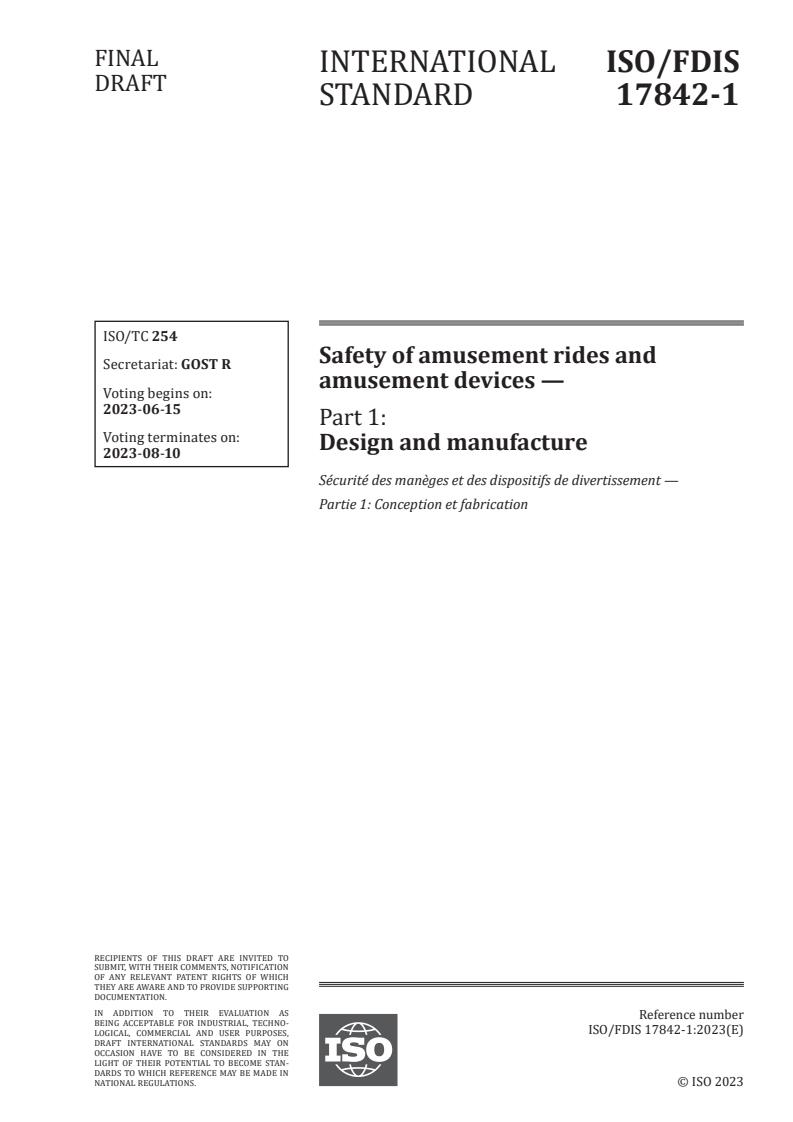 ISO 17842-1 - Safety of amusement rides and amusement devices — Part 1: Design and manufacture
Released:6/1/2023