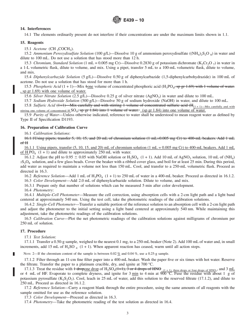 REDLINE ASTM E439-10 - Standard Test Methods for Chemical Analysis of Beryllium