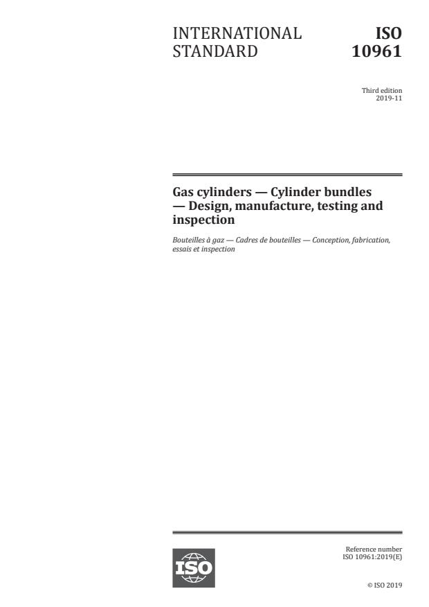 ISO 10961:2019 - Gas cylinders -- Cylinder bundles -- Design, manufacture, testing and inspection