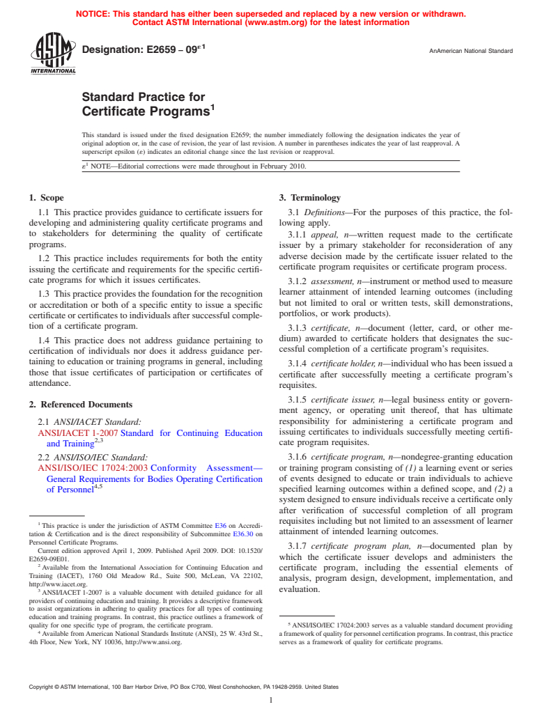 ASTM E2659-09e1 - Standard Practice for Certificate Programs