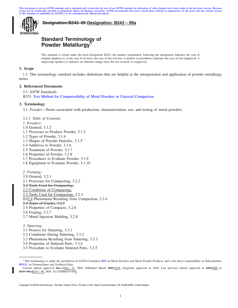 REDLINE ASTM B243-09a - Standard Terminology of  Powder Metallurgy