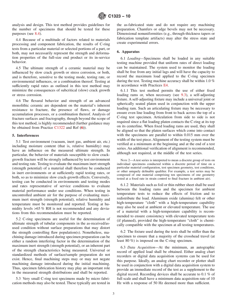 ASTM C1323-10 - Standard Test Method for Ultimate Strength of Advanced Ceramics with Diametrally Compressed C-Ring Specimens at Ambient Temperature