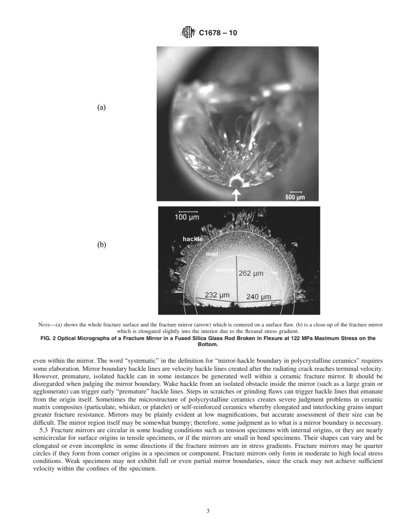 REDLINE ASTM C1678-10 - Standard Practice for Fractographic Analysis of Fracture Mirror Sizes in Ceramics and Glasses