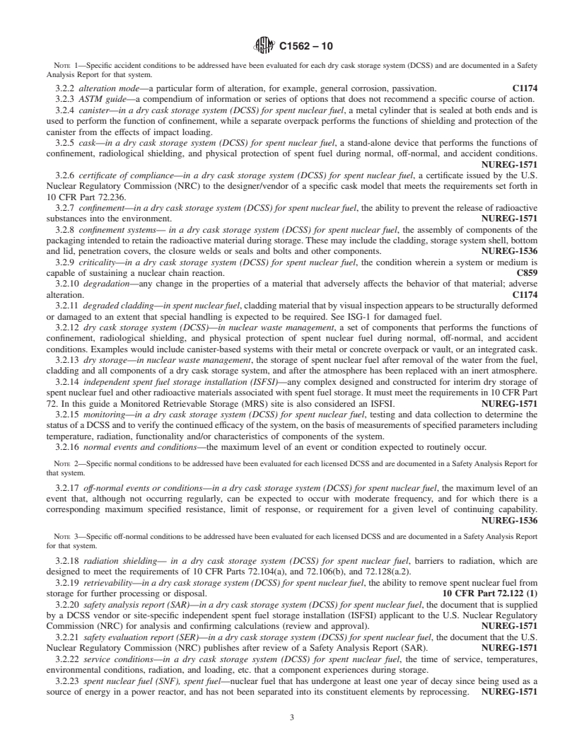 REDLINE ASTM C1562-10 - Standard Guide for Evaluation of Materials Used in Extended Service of Interim Spent Nuclear Fuel Dry Storage Systems