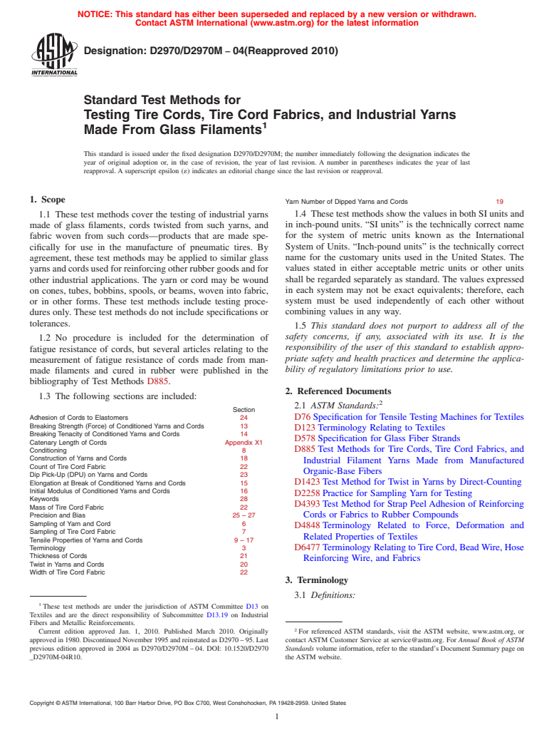 ASTM D2970/D2970M-04(2010) - Standard Test Method for Testing Tire ...