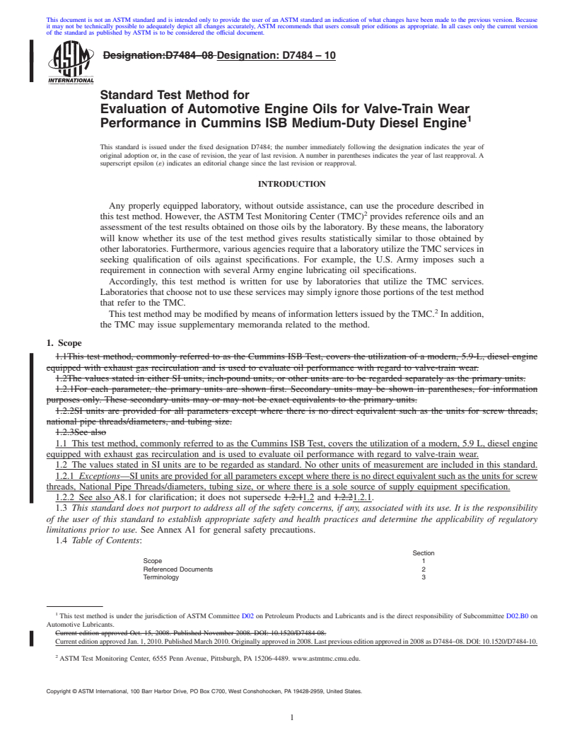 REDLINE ASTM D7484-10 - Standard Test Method for Evaluation of Automotive Engine Oils for Valve-Train Wear Performance in Cummins ISB Medium-Duty Diesel Engine