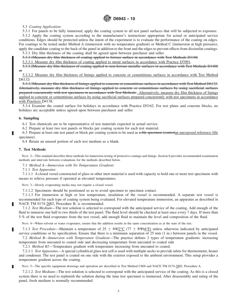 REDLINE ASTM D6943-10 - Standard Practice for Immersion Testing of Industrial Protective Coatings