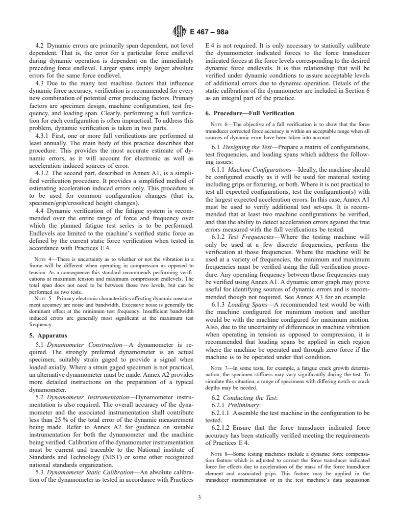 ASTM E467-98a - Standard Practice for Verification of Constant Amplitude Dynamic Forces in an Axial Fatigue Testing System