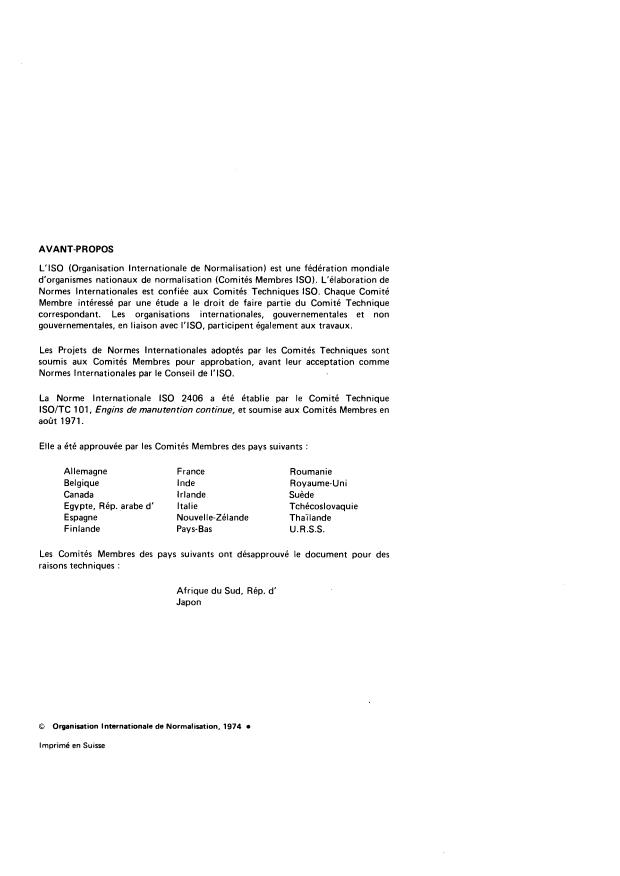SIST ISO 2406:1997 ISO 2406:1974 - Engins de manutention continue -- Transporteurs- élévateurs mobiles et portables -- Spécifications pour la construction - Page 2 preview