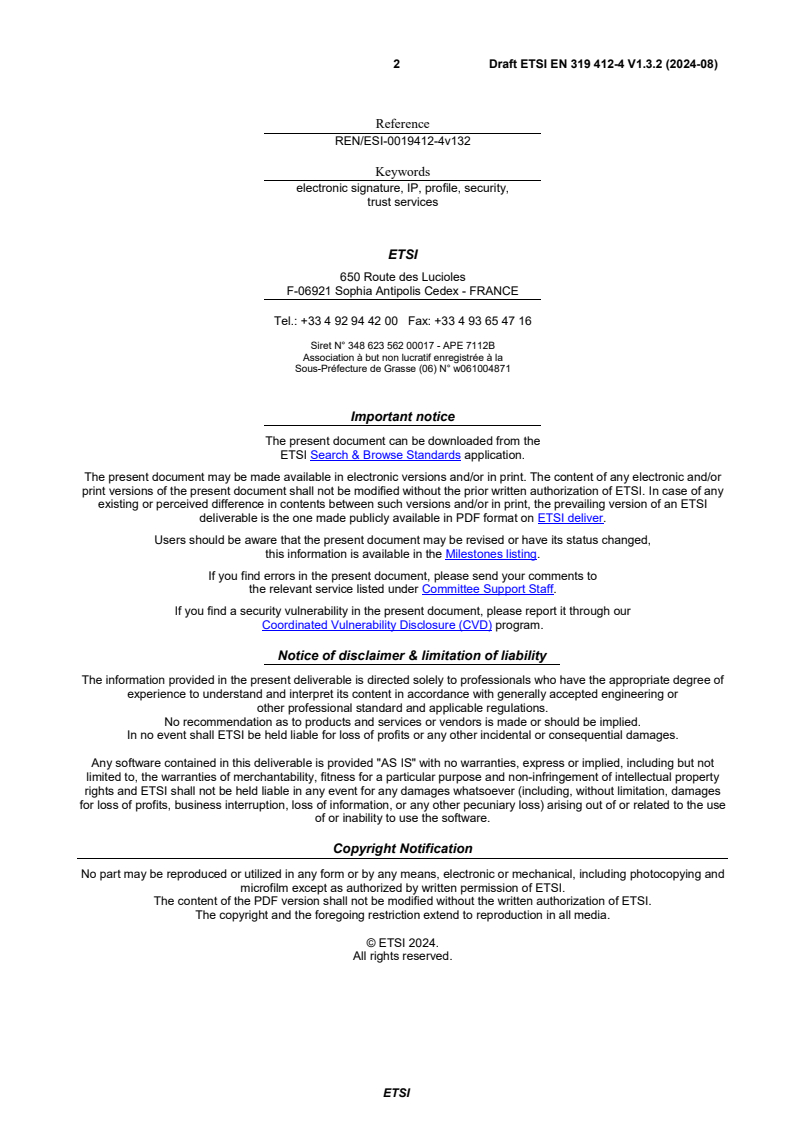 SIST EN 319 412-4 V1.3.2:2025 ETSI EN 319 412-4 V1.3.2 (2024-08) - Electronic Signatures and Trust Infrastructures (ESI); Certificate Profiles; Part 4: Certificate profile for web site certificates - Page 2 preview