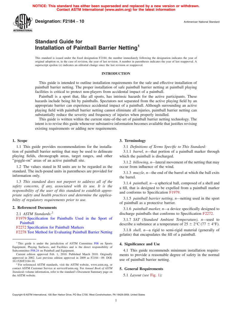 ASTM F2184-10 - Standard Guide for Installation of Paintball Barrier Netting