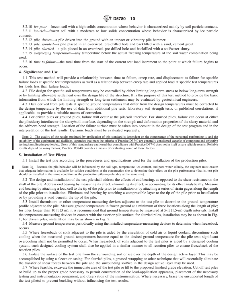 REDLINE ASTM D5780-10 - Standard Test Method for Individual Piles in Permafrost Under Static Axial Compressive Load