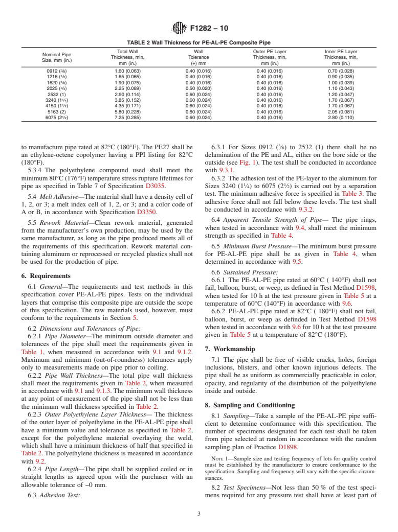 ASTM F1282-10 - Standard Specification for Polyethylene/Aluminum/Polyethylene (PE-AL-PE) Composite Pressure Pipe