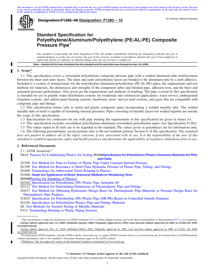 REDLINE ASTM F1282-10 - Standard Specification for Polyethylene/Aluminum/Polyethylene (PE-AL-PE) Composite Pressure Pipe