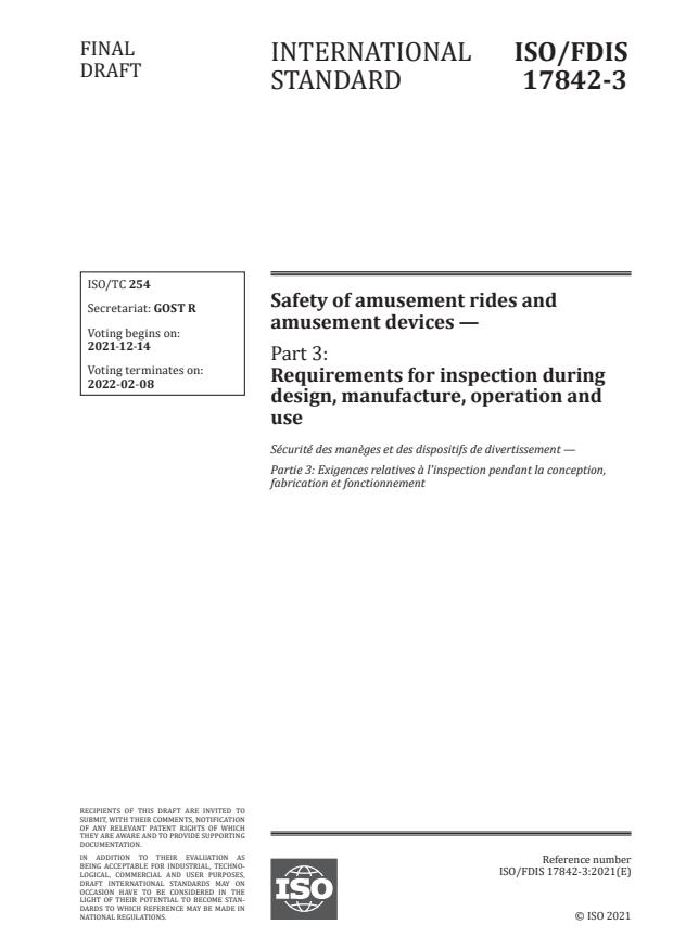 ISO/FDIS 17842-3 - Safety of amusement rides and amusement devices