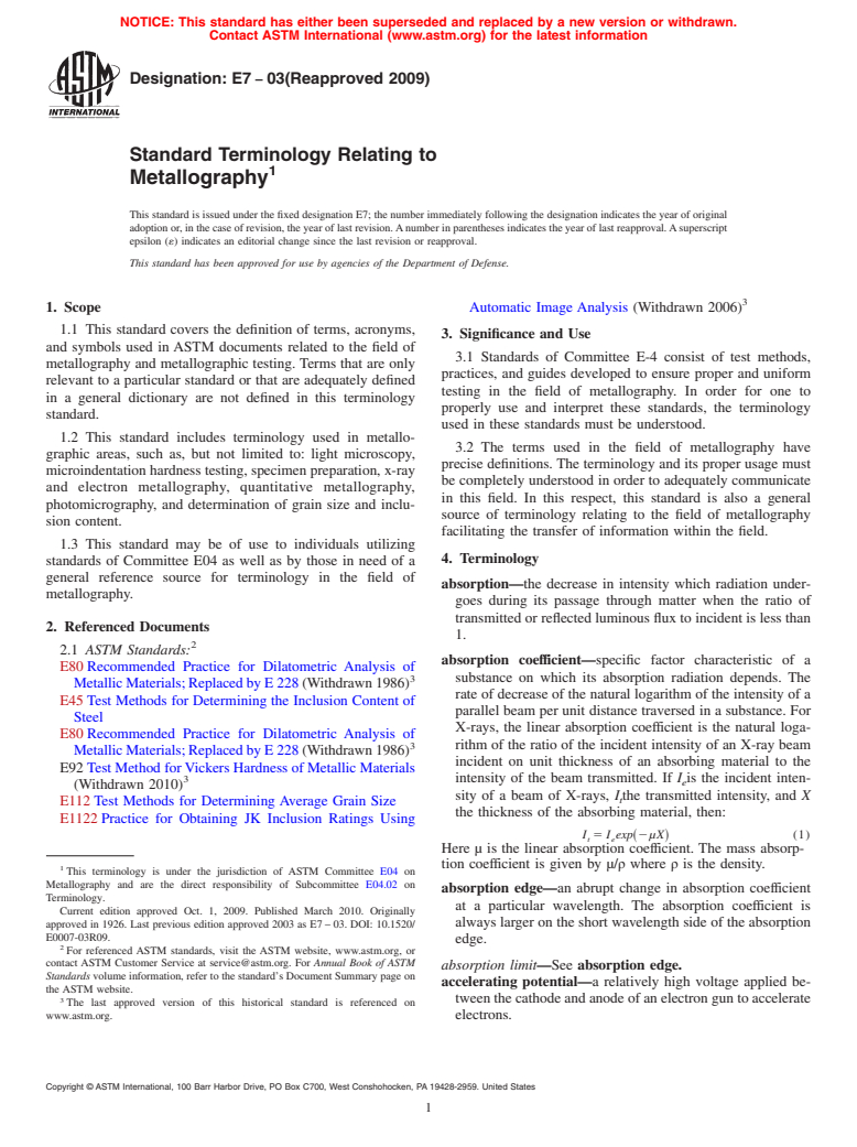 ASTM E7-03(2009) - Standard Terminology Relating to Metallography