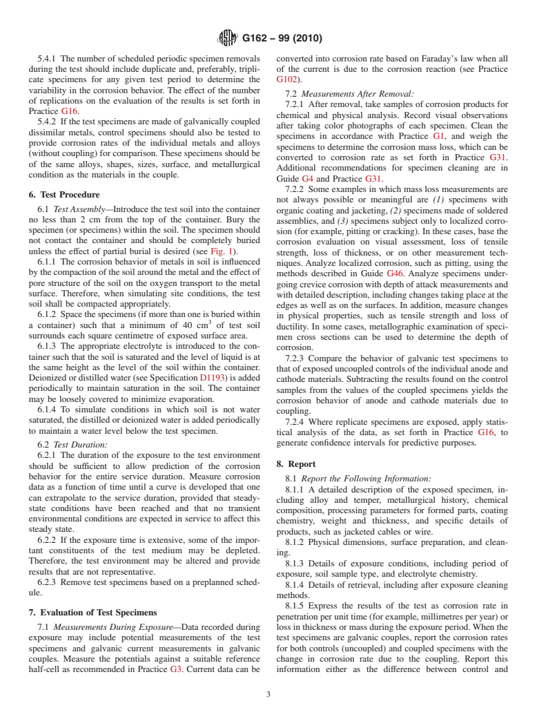 ASTM G162-99(2010) - Standard Practice for Conducting and Evaluating Laboratory Corrosions Tests in Soils