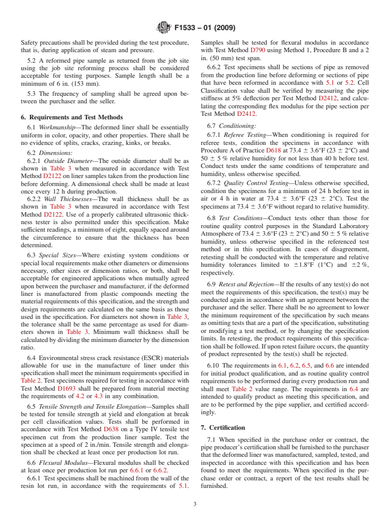 ASTM F1533-01(2009) - Standard Specification for Deformed Polyethylene (PE) Liner (Withdrawn 2018)