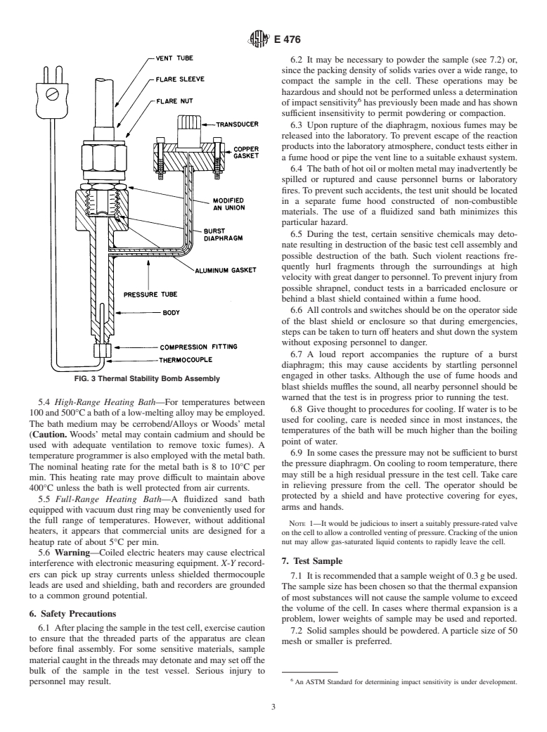 ASTM E476-87(2001) - Standard Test Method for Thermal Instability of Confined Condensed Phase Systems (Confinement Test) (Withdrawn 2008)