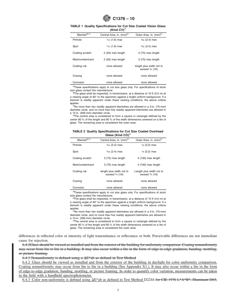 REDLINE ASTM C1376-10 - Standard Specification for Pyrolytic and Vacuum Deposition Coatings on Flat Glass