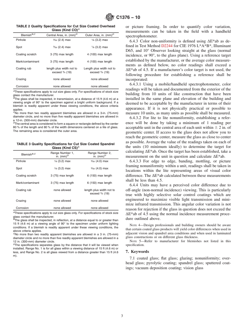 ASTM C1376-10 - Standard Specification for Pyrolytic and Vacuum Deposition Coatings on Flat Glass