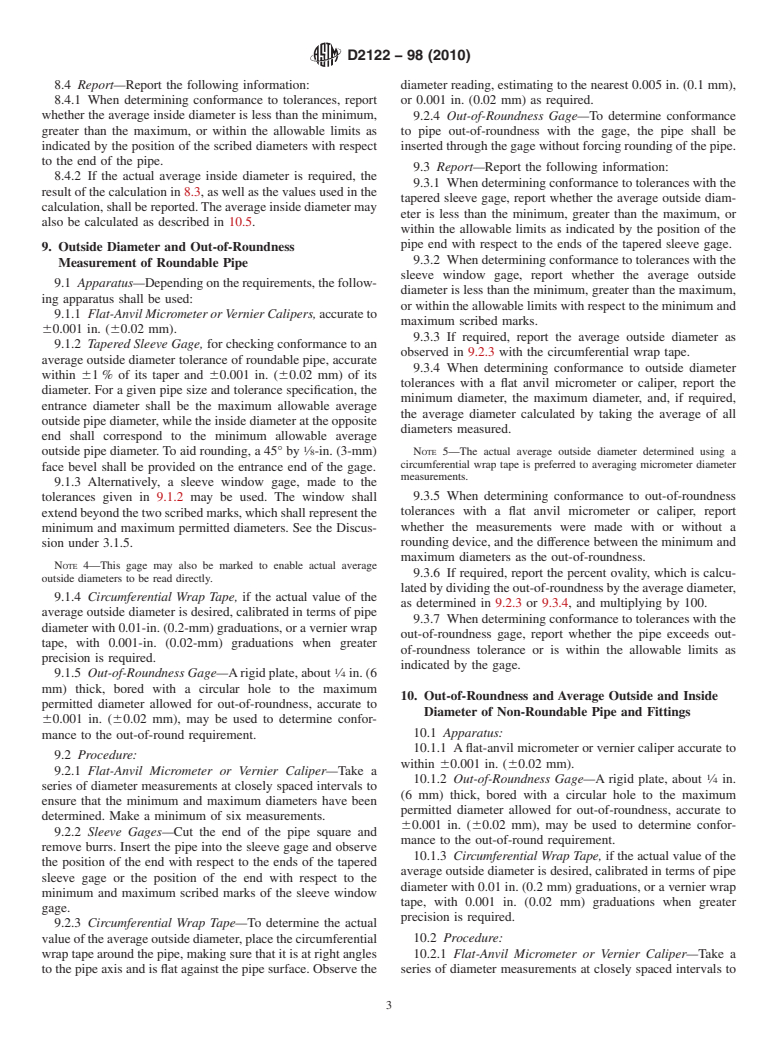 ASTM D2122-98(2010) - Standard Test Method for Determining Dimensions of Thermoplastic Pipe and Fittings