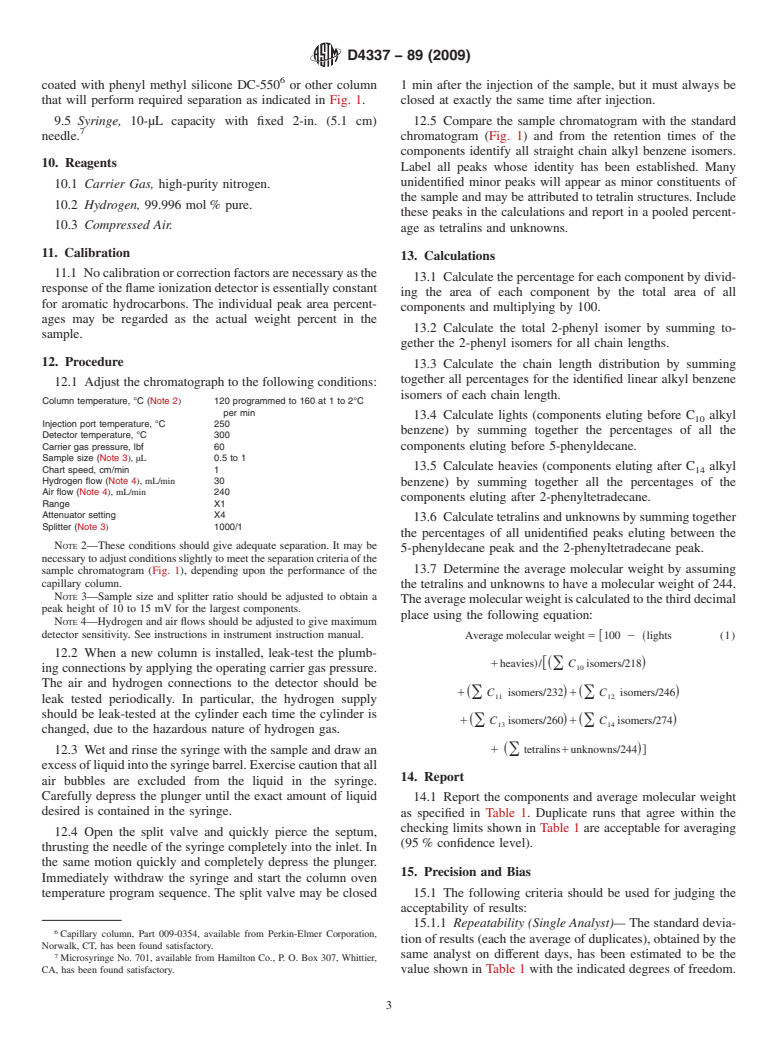 ASTM D4337-89(2009) - Standard Test Methods for Analysis of Linear Detergent Alkylates