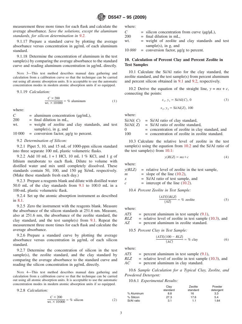 ASTM D5547-95(2009) - Standard Test Method for Clay and Zeolite in Powdered Laundry Detergents by Atomic Absorption