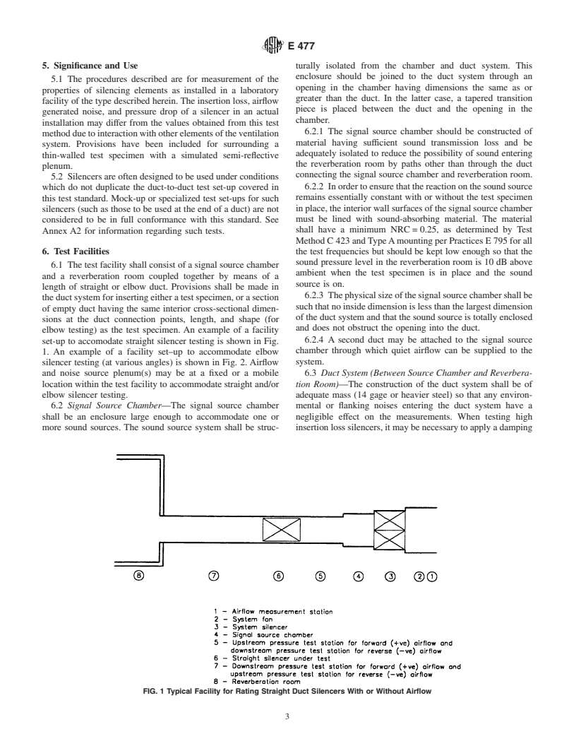 ASTM E477-99 - Standard Test Method for Measuring Acoustical and Airflow Performance of Duct Liner Materials and Prefabricated Silencers