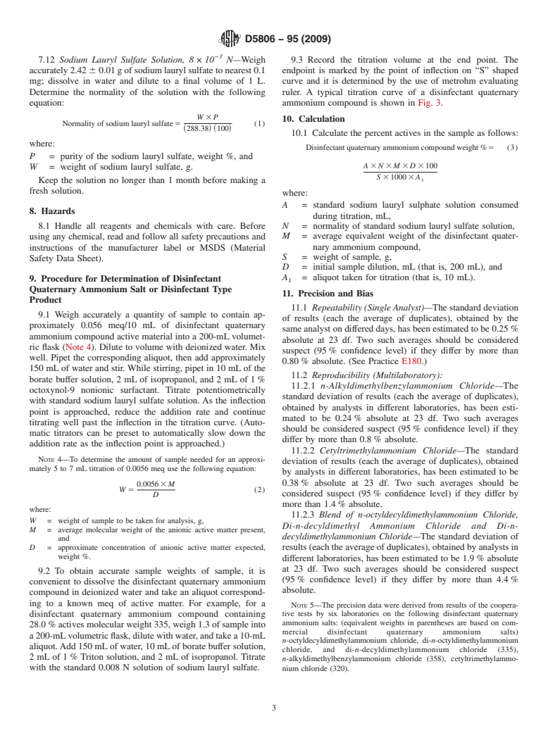 ASTM D5806-95(2009) - Standard Test Method for Disinfectant Quaternary Ammonium Salts by Potentiometric Titration