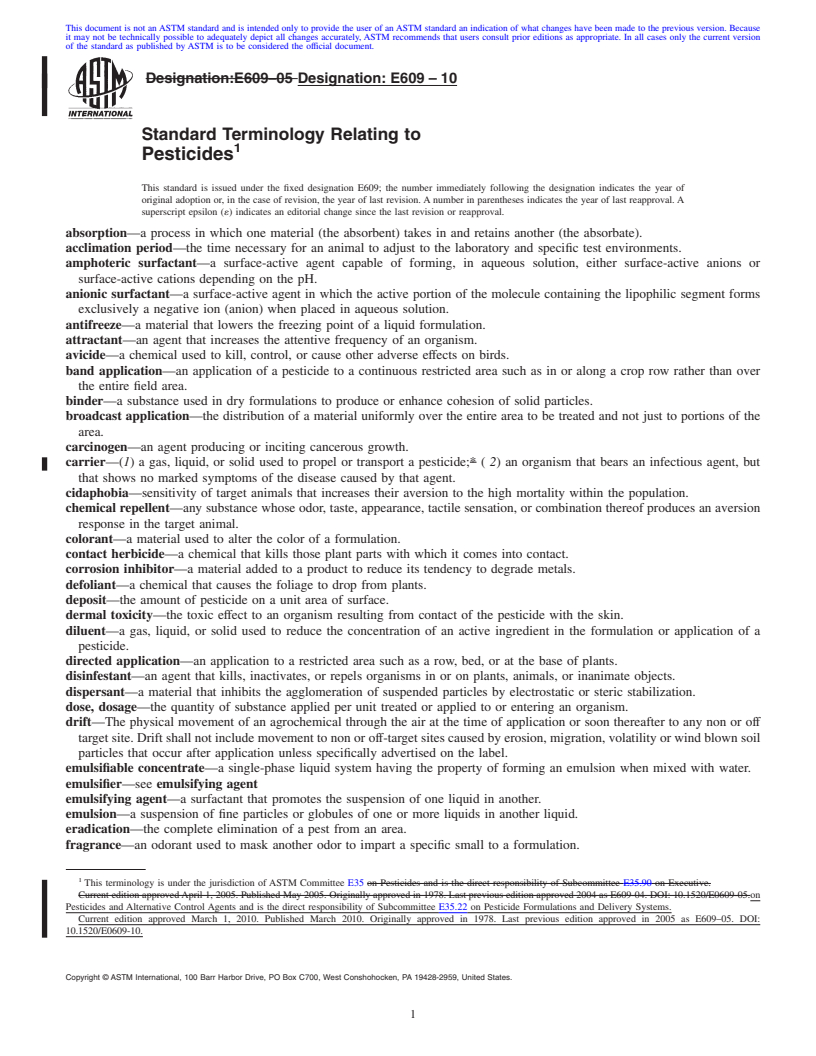 REDLINE ASTM E609-10 - Standard Terminology Relating to Pesticides