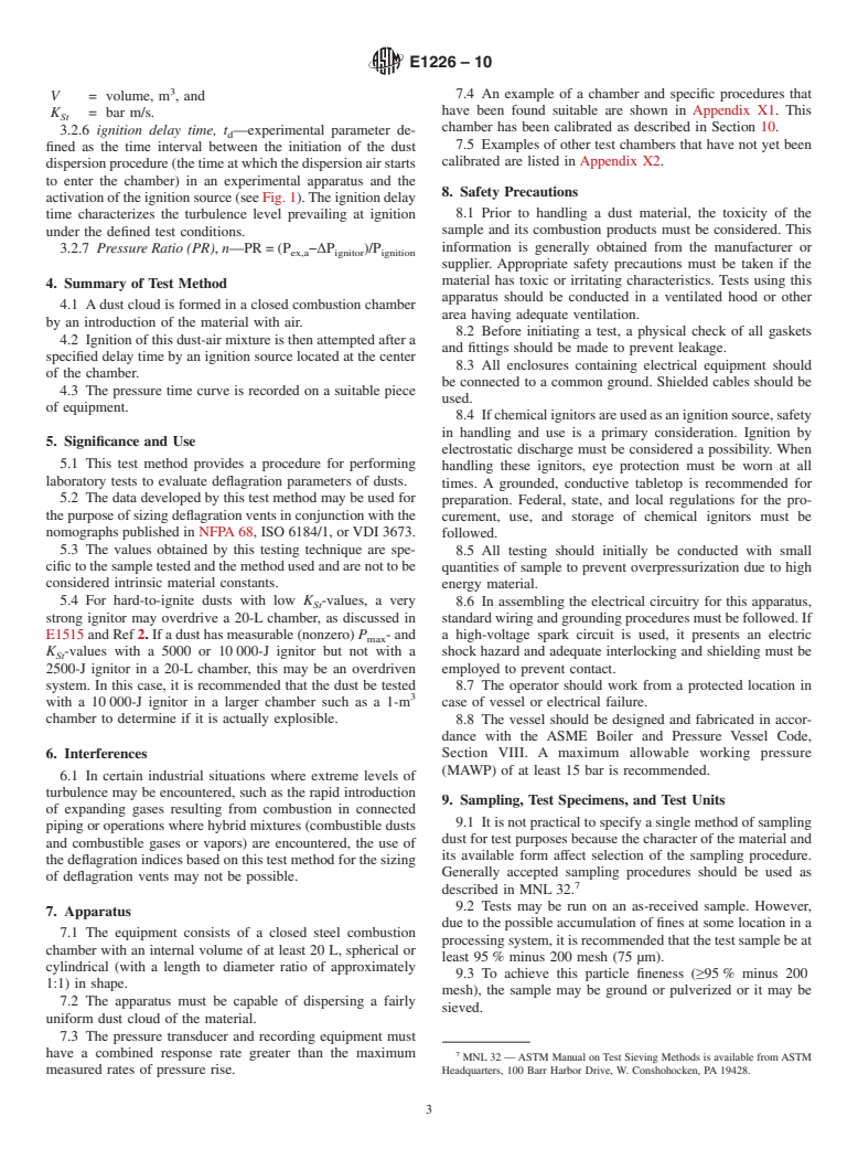 ASTM E1226-10 - Standard Test Method for Explosibility of Dust Clouds