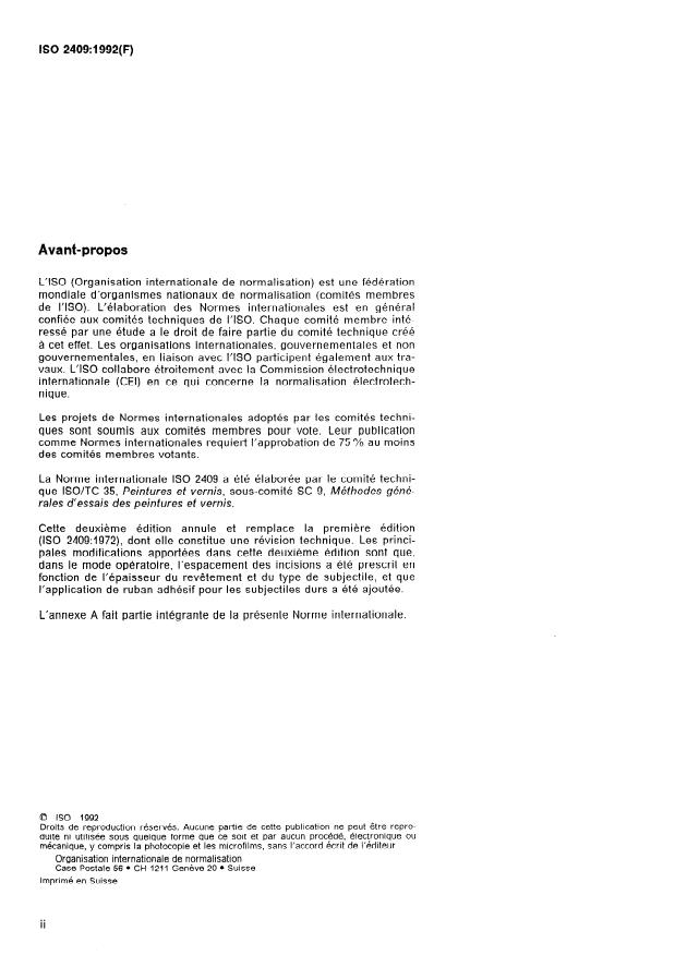 ISO 2409:1992 ISO 2409:1992 - Peintures et vernis -- Essai de quadrillage - Page 2 preview