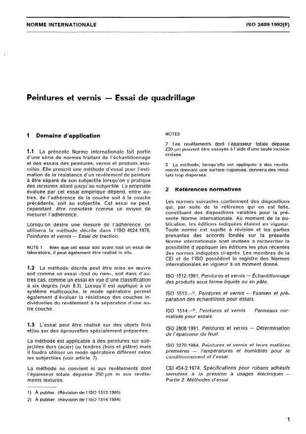 ISO 2409:1992 - Peintures et vernis -- Essai de quadrillage