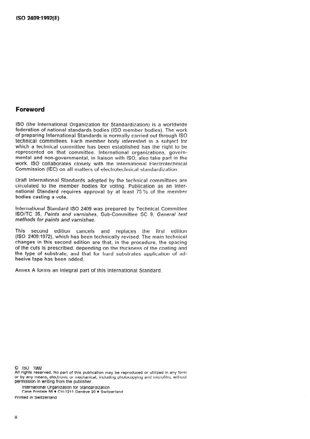 ISO 2409:1992 ISO 2409:1992 - Paints and varnishes -- Cross-cut test - Page 2 preview