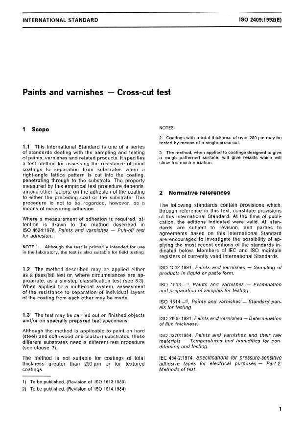 ISO 2409:1992 - Paints and varnishes -- Cross-cut test