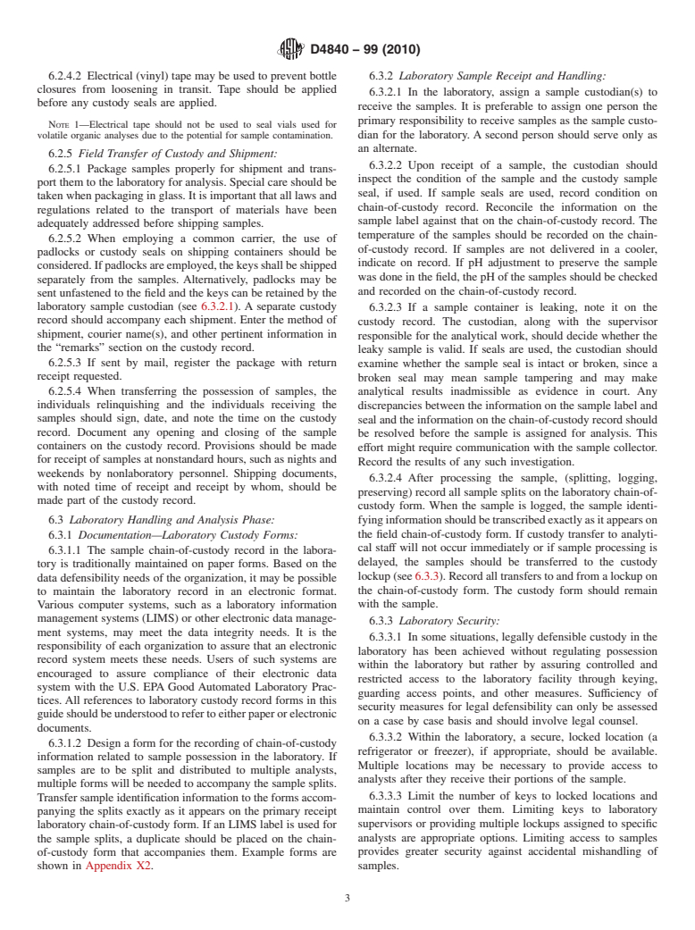 ASTM D4840-99(2010) - Standard Guide for Sampling Chain-of-Custody Procedures