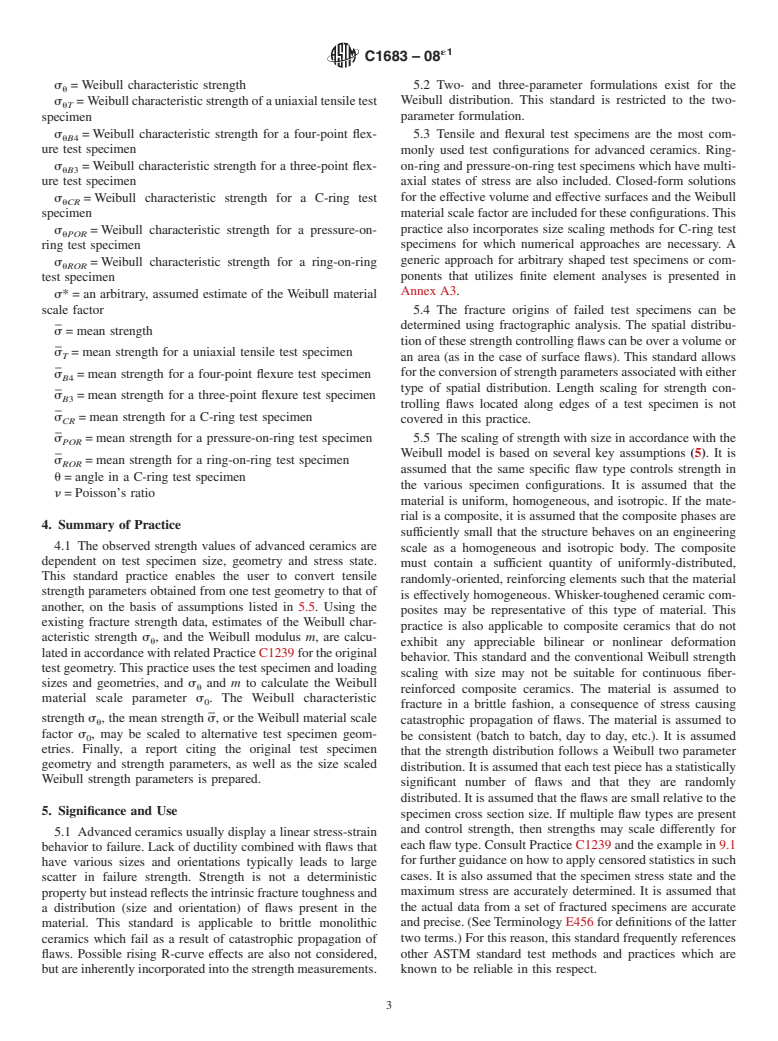 ASTM C1683-08e1 - Standard Practice for Size Scaling of Tensile Strengths Using Weibull Statistics for Advanced Ceramics