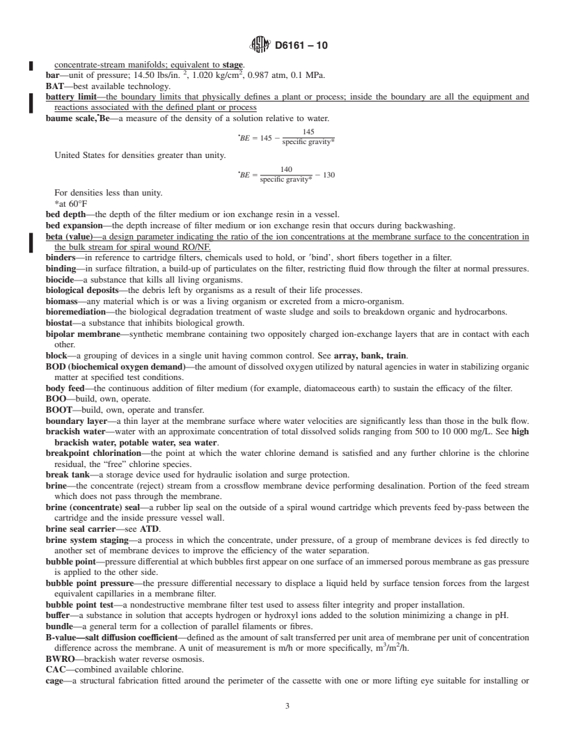 REDLINE ASTM D6161-10 - Standard Terminology Used for Microfiltration, Ultrafiltration, Nanofiltration and Reverse Osmosis Membrane Processes (Withdrawn 2019)