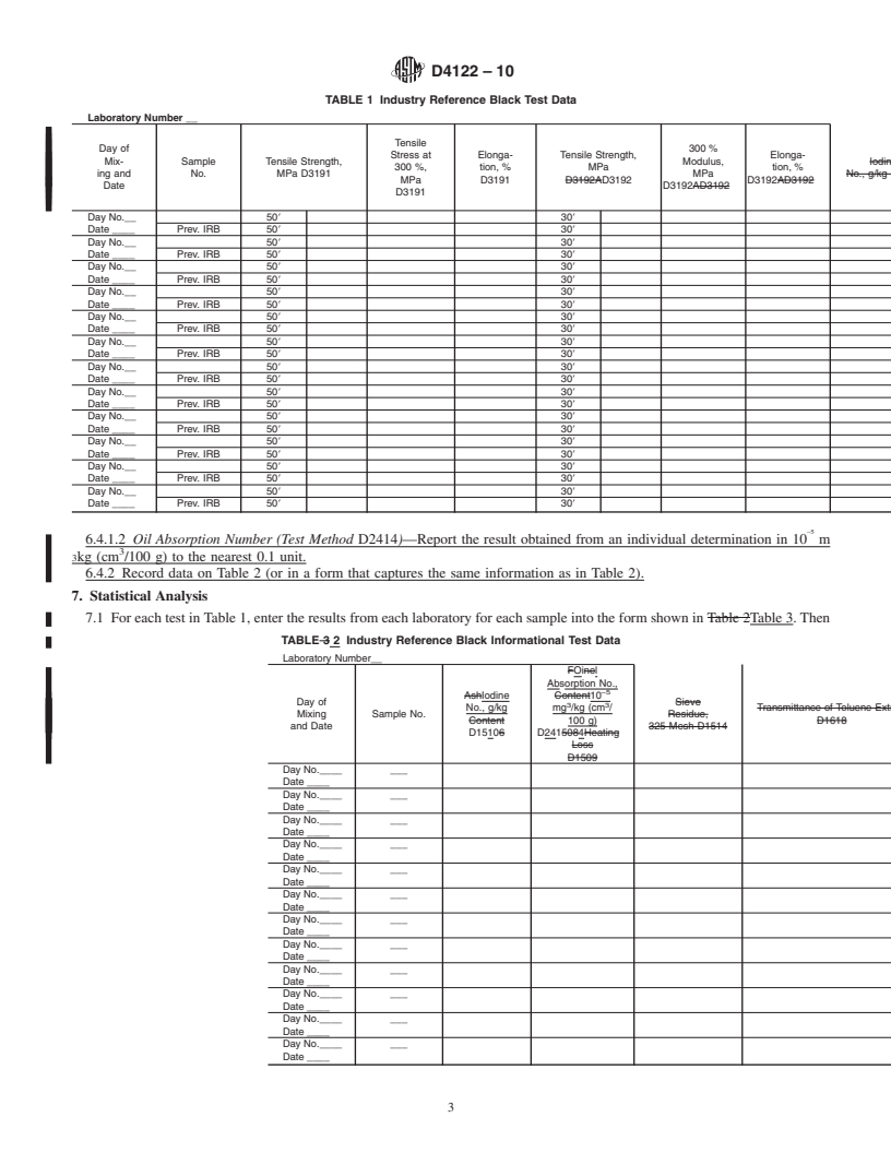 REDLINE ASTM D4122-10 - Standard Practice for Carbon Black-Evaluation of an Industry Reference Black