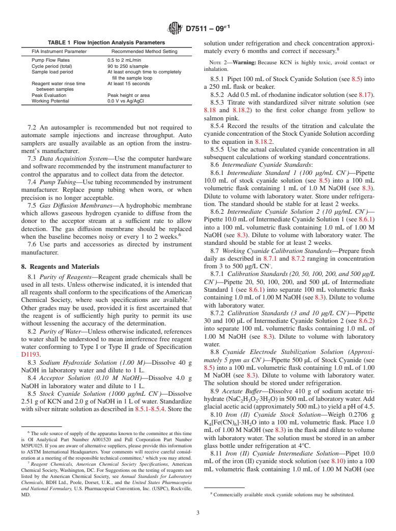 ASTM D7511-09e1 - Standard Test Method for Total Cyanide by Segmented Flow Injection Analysis, In-Line Ultraviolet Digestion and Amperometric Detection