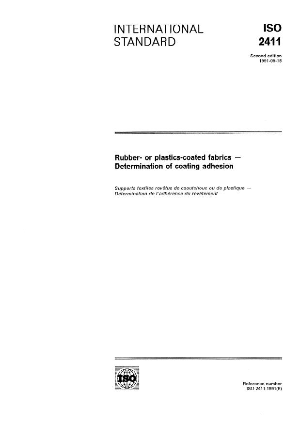 ISO 2411:1991 - Rubber- or plastics-coated fabrics -- Determination of coating adhesion