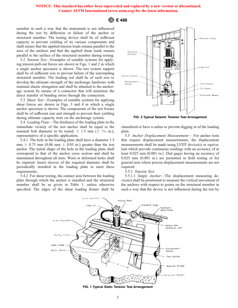 ASTM E488-96 - Standard Test Methods for Strength of Anchors in Concrete and Masonry Elements