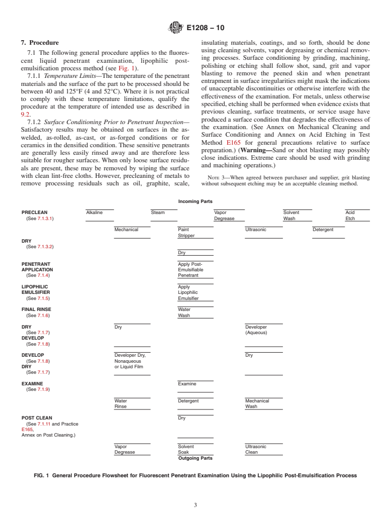 ASTM E1208-10 - Standard Practice for Fluorescent Liquid Penetrant Testing Using the Lipophilic Post-Emulsification Process