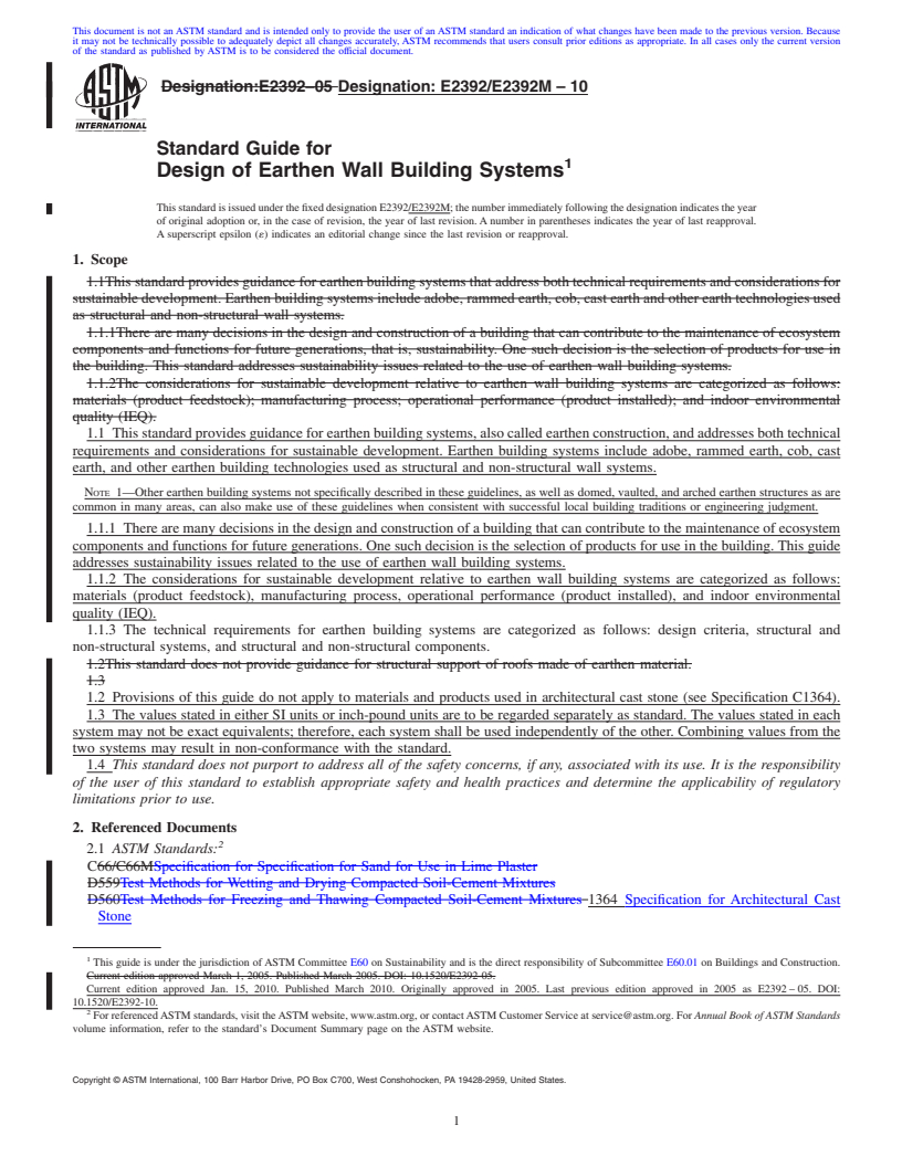 REDLINE ASTM E2392/E2392M-10 - Standard Guide for Design of Earthen Wall Building Systems