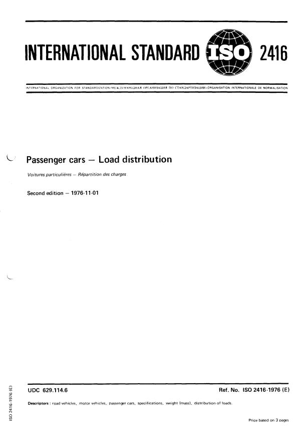 ISO 2416:1976 - Passenger cars -- Load distribution